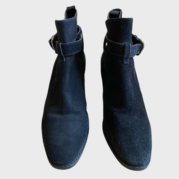 Marc Fisher Razzle Suede Ankle Boots Women's Size 6.5 Black Leather Buckle - Picture 5 of 16